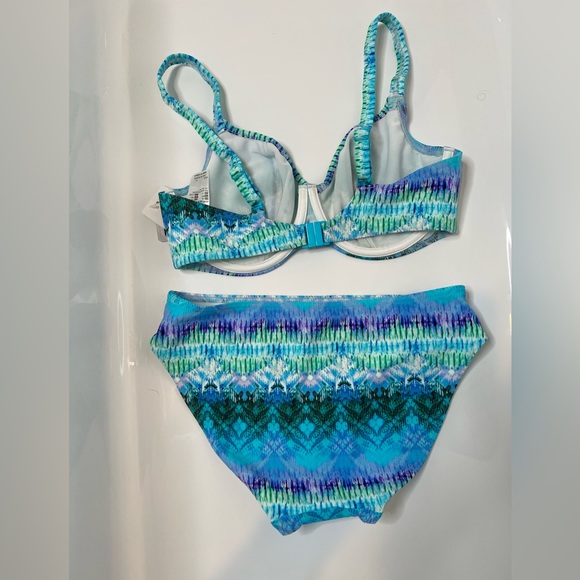 Freya Seascape Blue Lagoon 32E Underwire Plunge Bikini Swim Top w/ Small Bottom - Picture 4 of 4